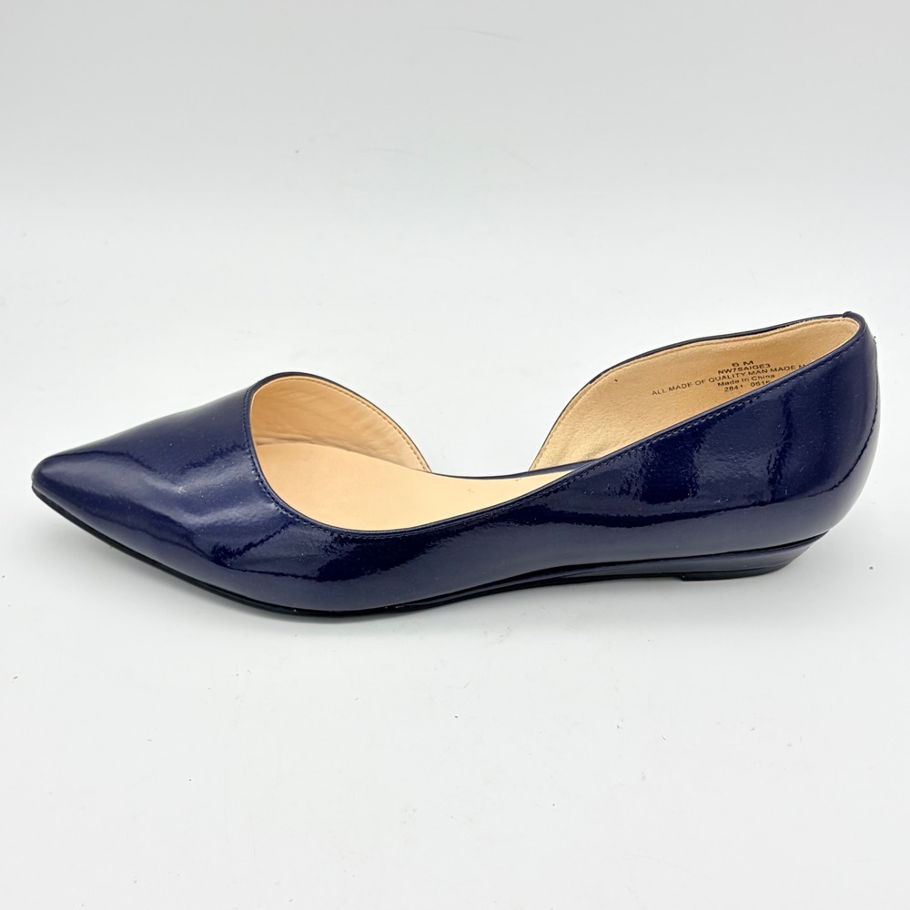 Nine West Saige Navy Blue Patent d'Orsay Pointed Toe Flats Size 6 Office Preppy - Picture 6 of 9